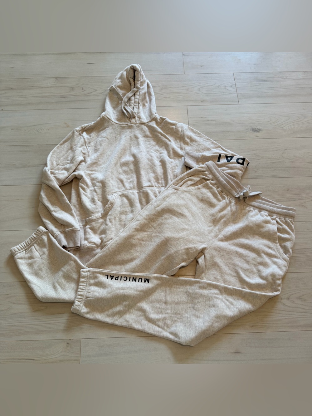 Municipal Beige Men's Hooded Sweatshirt & Joggers Set